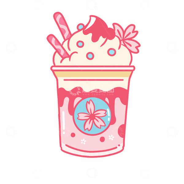 源文件下载【趣麦麦图】粉色樱花冰淇淋奶茶杯手绘
