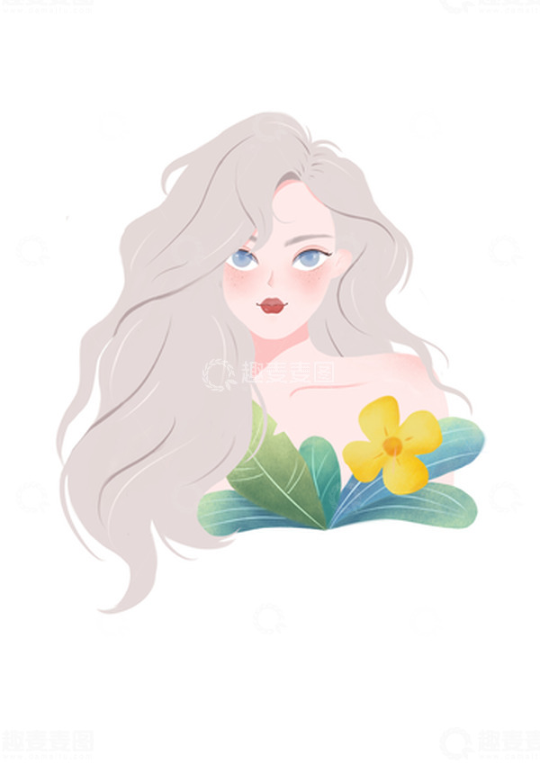 源文件下载【趣麦麦图】长发女孩扁平风头像插画