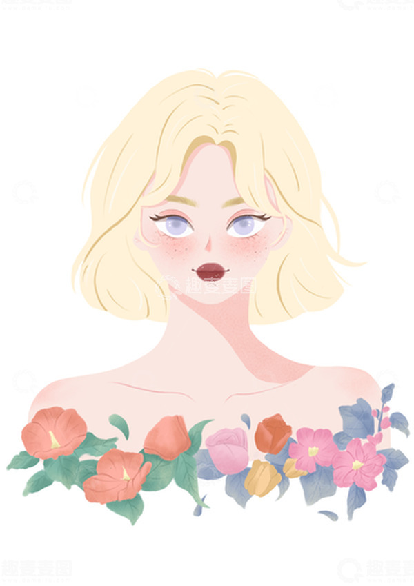 源文件下载【趣麦麦图】金发少女扁平风头像插画