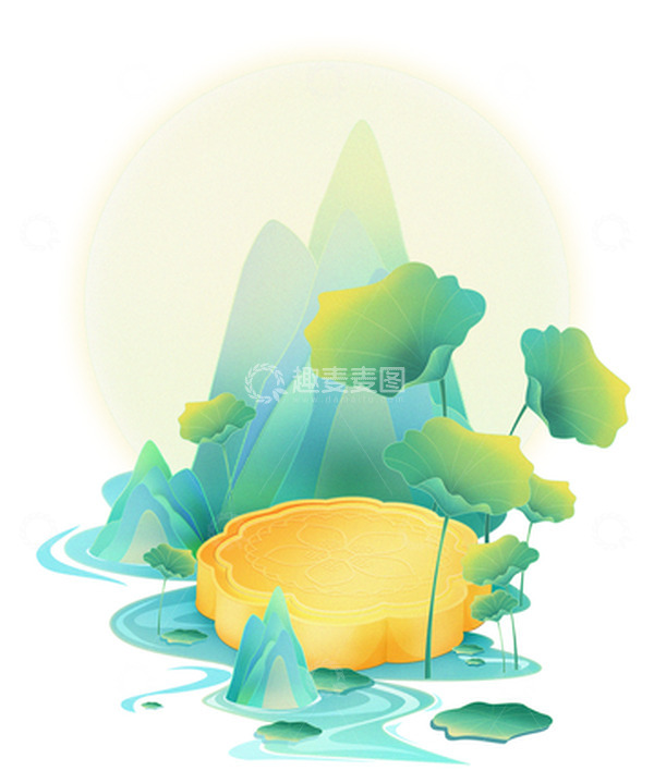 源文件下载【趣麦麦图】中秋赏月吃月饼国风山水手绘图
