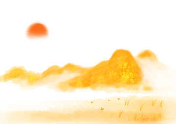 立秋金色山川草地手绘