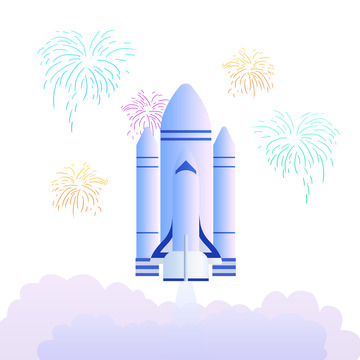 扁平风火箭发射场景烟花烟雾背景