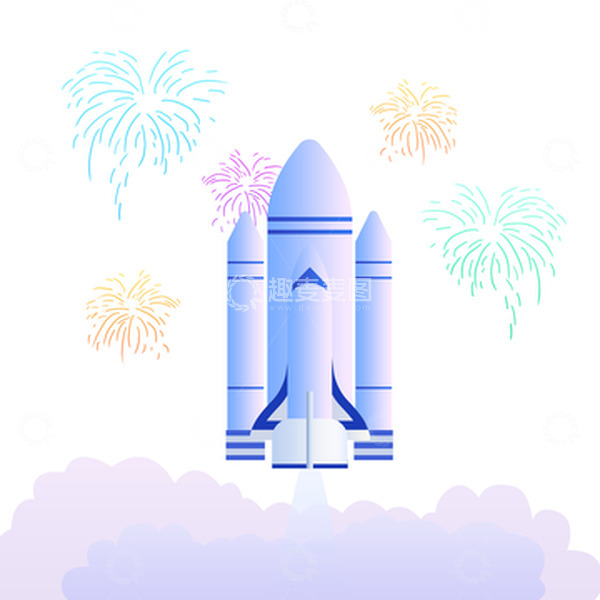 源文件下载【趣麦麦图】扁平风火箭发射场景烟花烟雾背景