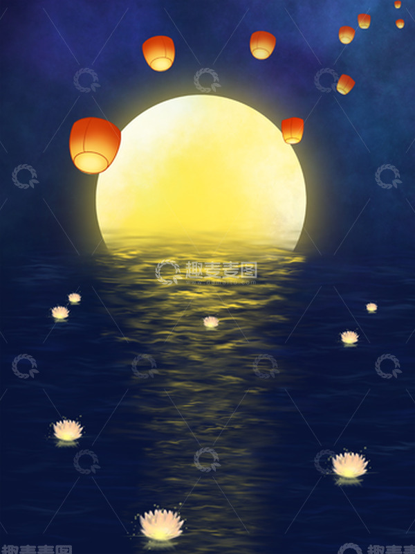 源文件下载【趣麦麦图】深蓝色星空中秋节海报背景