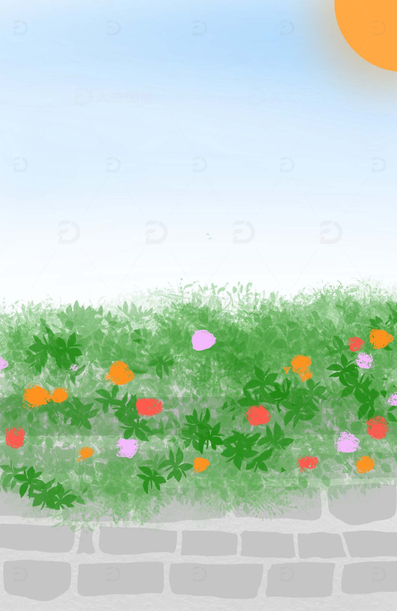 手绘清新彩色花丛电商广告背景