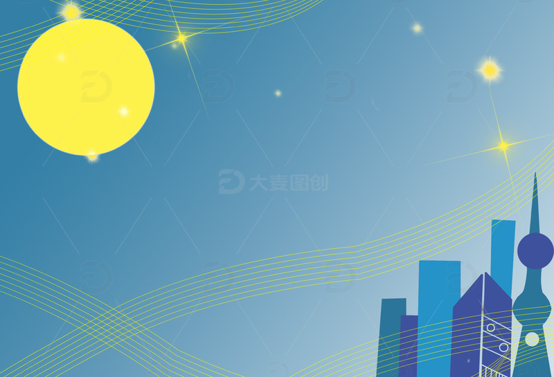 源文件下载【趣麦麦图】城市夜色城市中秋月亮现代背景图