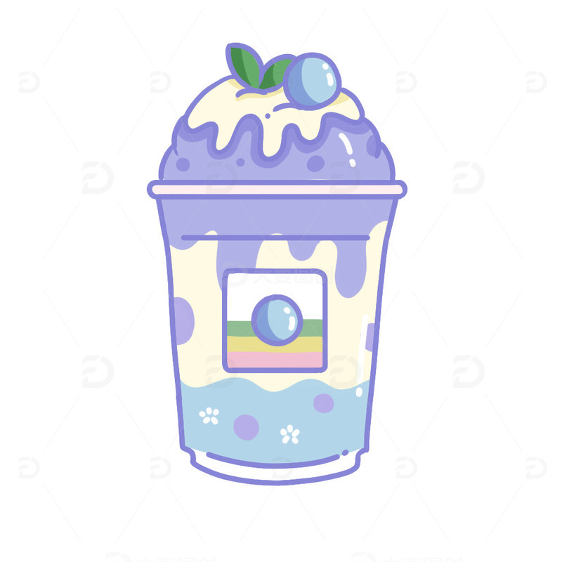 源文件下载【趣麦麦图】可爱卡通蓝莓冰淇淋奶茶杯手绘