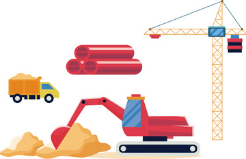 工程车挖掘机塔吊管子