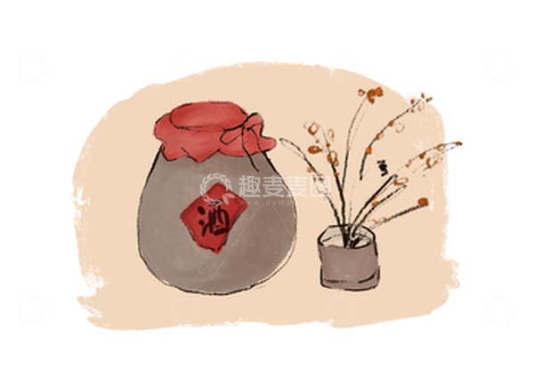 源文件下载【趣麦麦图】中秋国画质感手绘水墨酒坛