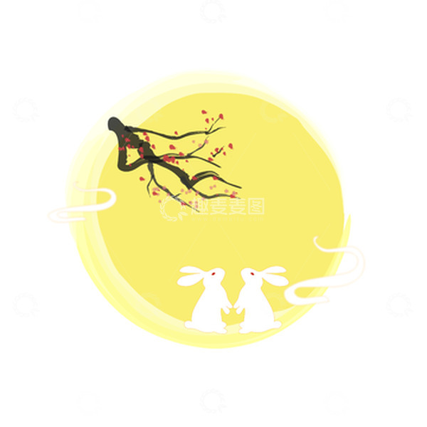 源文件下载【趣麦麦图】暖色中秋月亮兔子手绘插画元素
