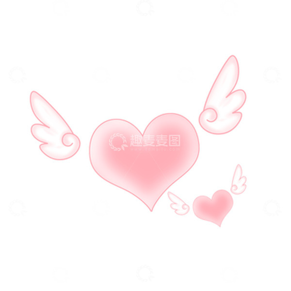 源文件下载【趣麦麦图】-带翅膀粉色爱心PNG