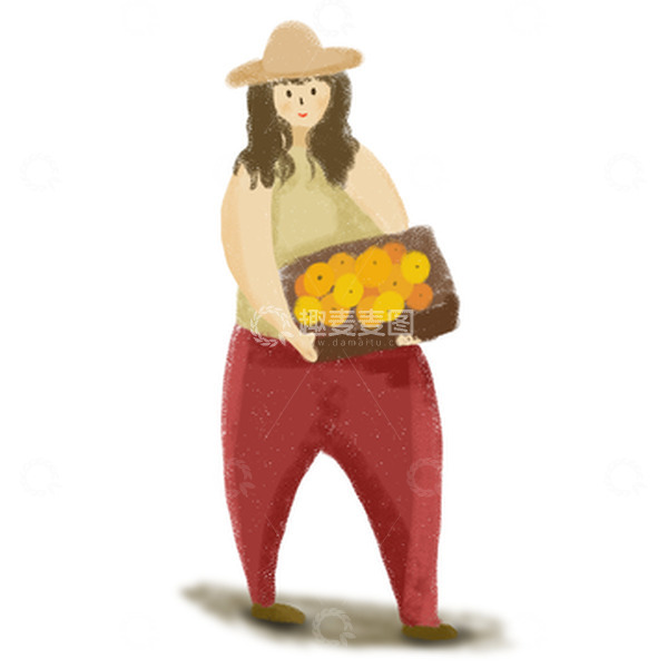 源文件下载【趣麦麦图】立秋果子篮子女孩丰收手绘夸张插画
