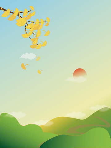 清新渐变色秋天落叶立秋手绘背景插画