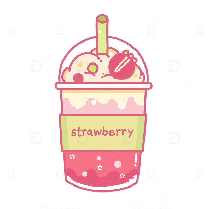源文件下载【趣麦麦图】粉色草莓冰淇淋奶茶杯手绘