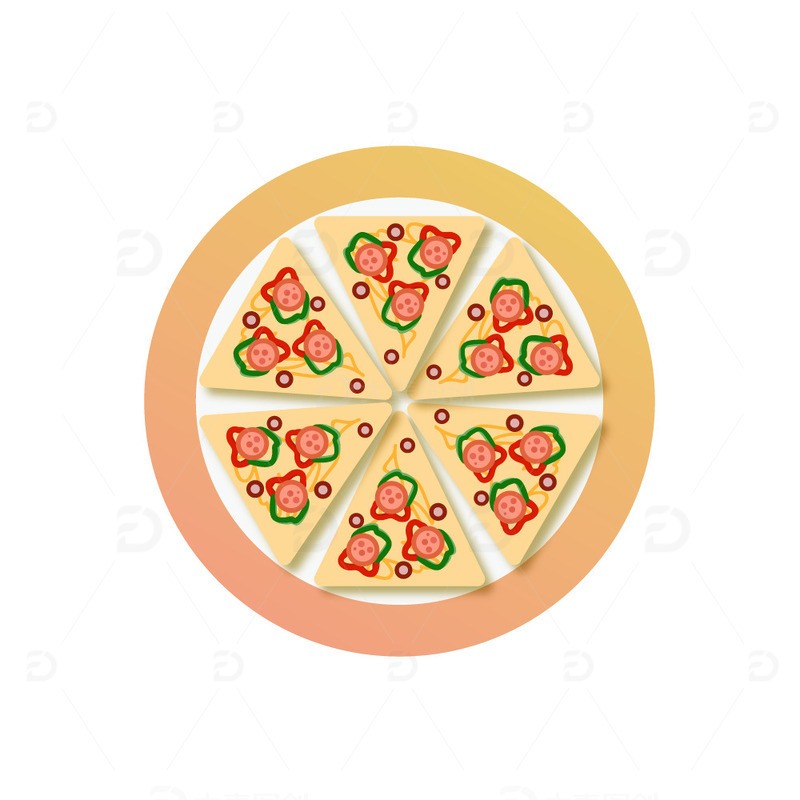 源文件下载【趣麦麦图】-暖色调扁平画美食西餐比萨