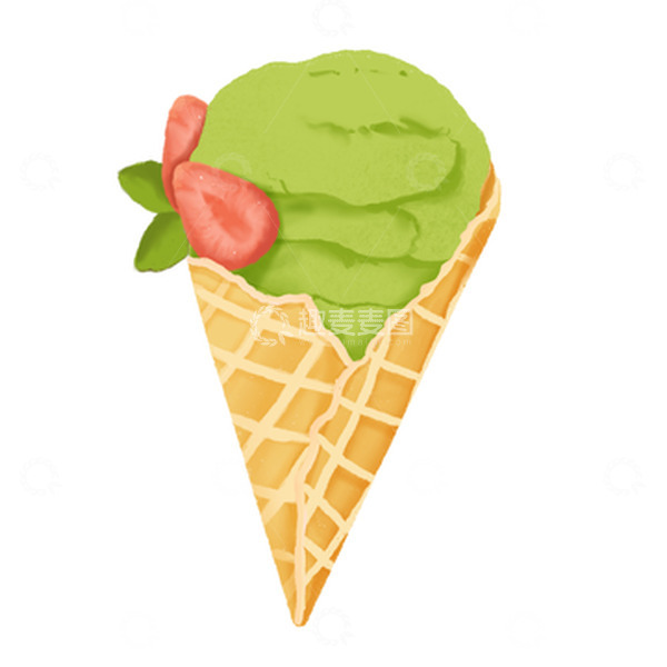 源文件下载【趣麦麦图】夏天绿色小清新手绘抹茶冰淇淋