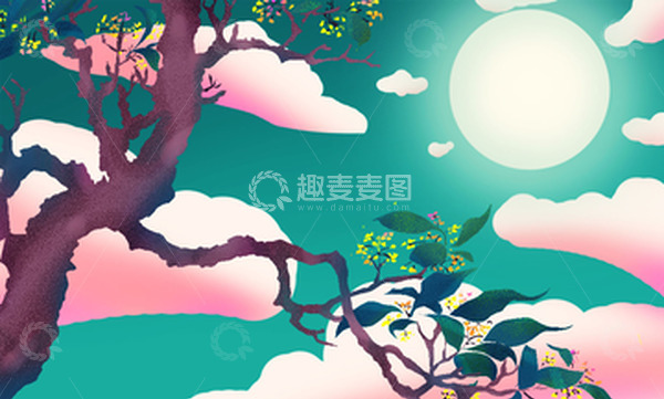 源文件下载【趣麦麦图】国潮风手绘中秋节桂花圆月