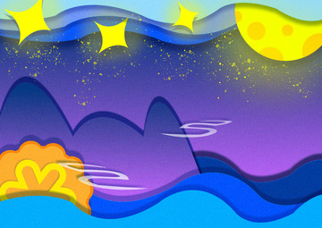 扁平中秋月夜插画