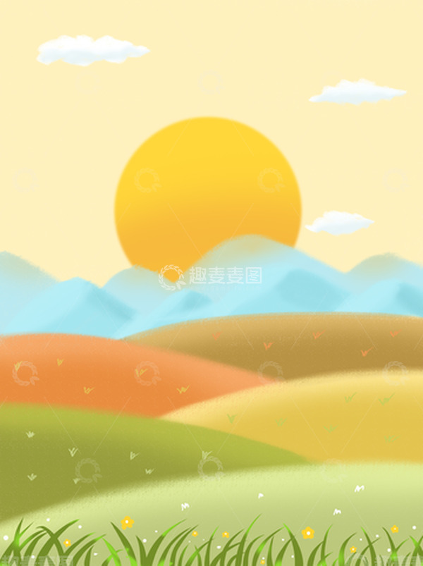 源文件下载【趣麦麦图】秋日夕阳落日美景海报广告背景立秋手绘图