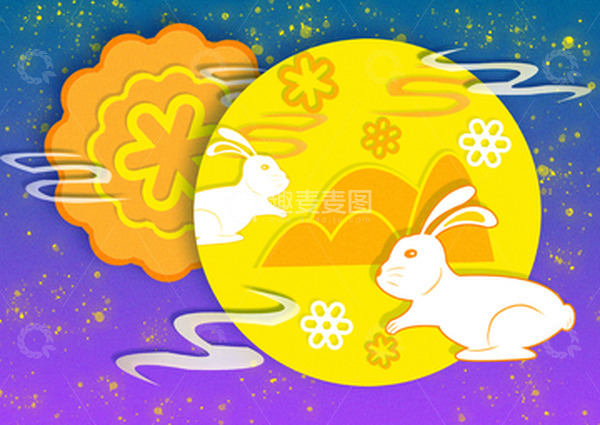 源文件下载【趣麦麦图】扁平中秋玉兔插画