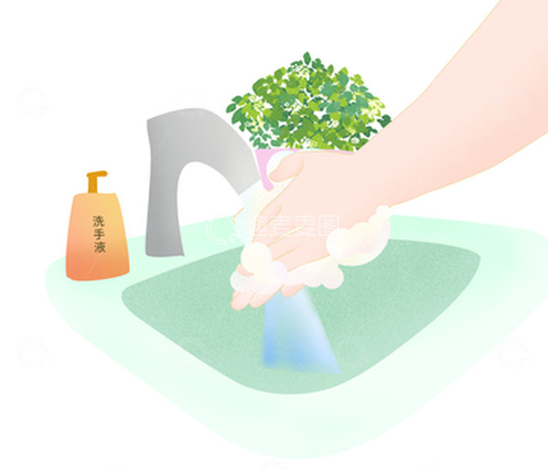 源文件下载【趣麦麦图】绿色小清新勤洗手暑期安全提示手绘插画