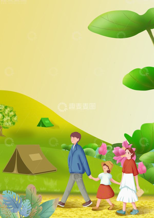 源文件下载【趣麦麦图】绿色小清新夏令营出游手绘图