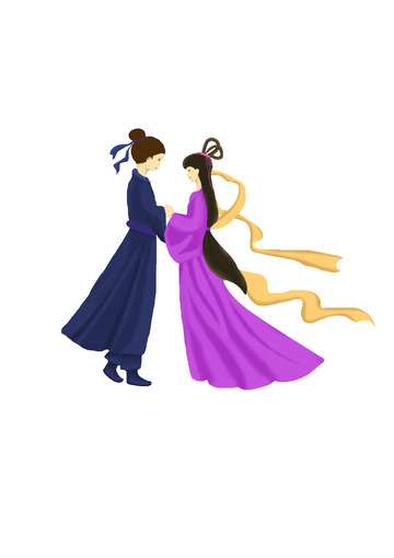 紫色 插画 牛郎织女 人物 七夕