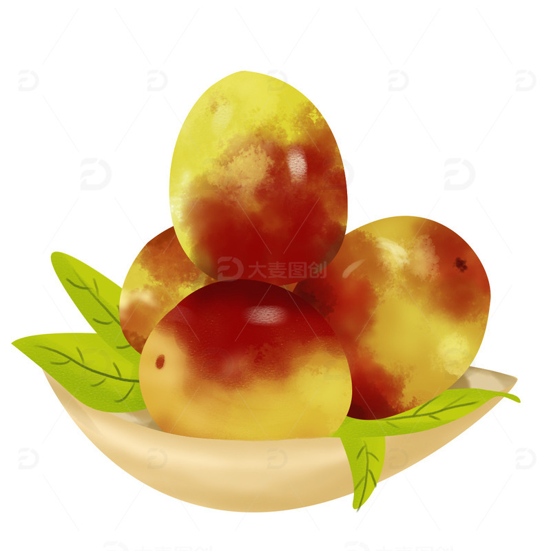 源文件下载【趣麦麦图】青色红色枣子立秋初秋水果盘子手绘元素