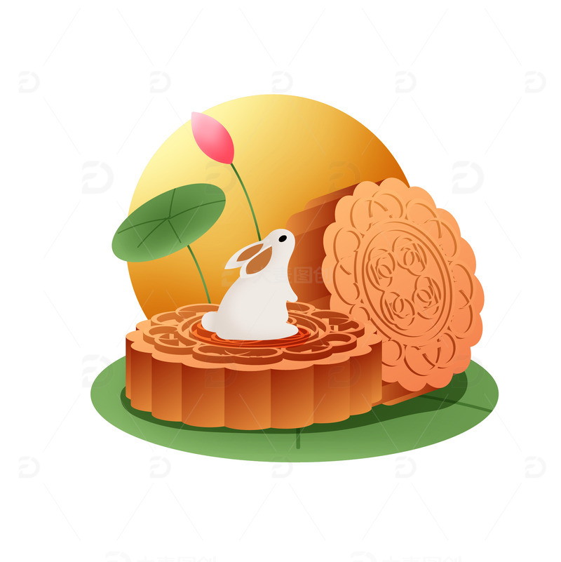 源文件下载【趣麦麦图】矢量手绘中秋兔子月饼装饰元素