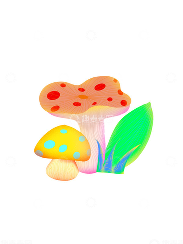 源文件下载【趣麦麦图】小清新彩色蘑菇小植物可爱装饰元素