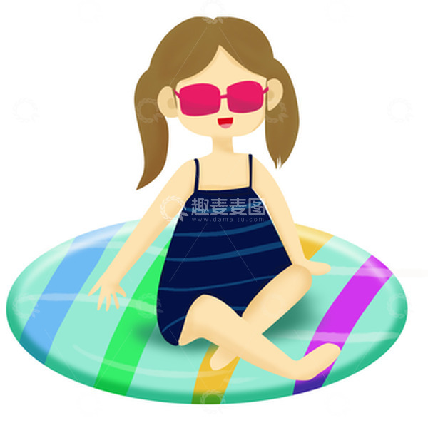 源文件下载【趣麦麦图】小女孩游泳圈夏天暑假游泳防溺水手绘