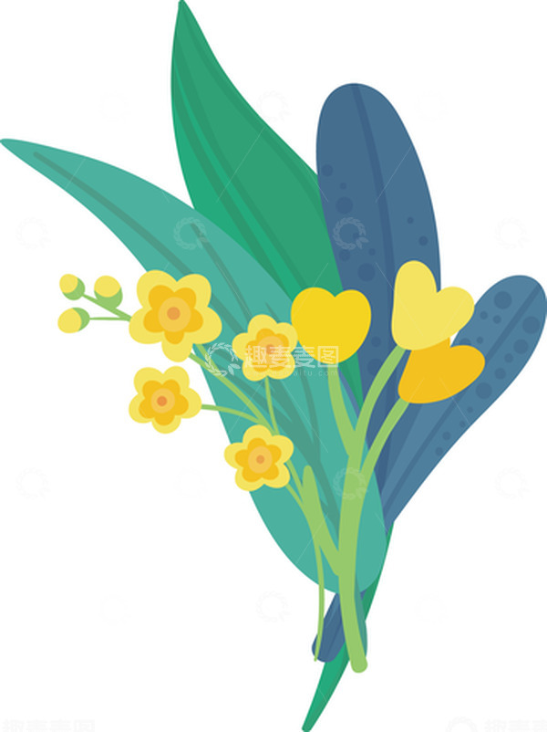 源文件下载【趣麦麦图】热带绿植小黄花矢量图
