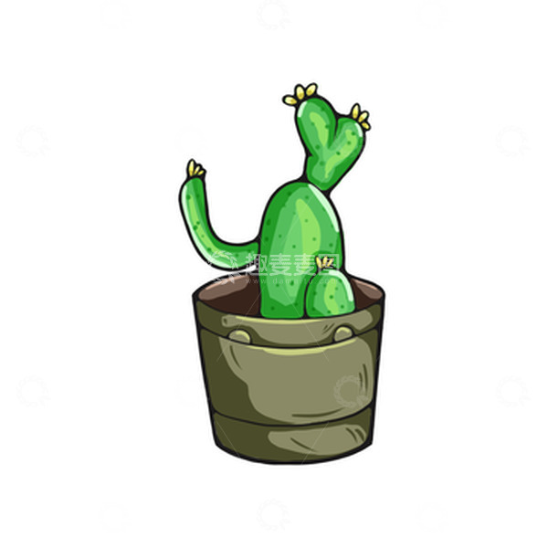 源文件下载【趣麦麦图】绿色卡通仙人掌盆栽手绘