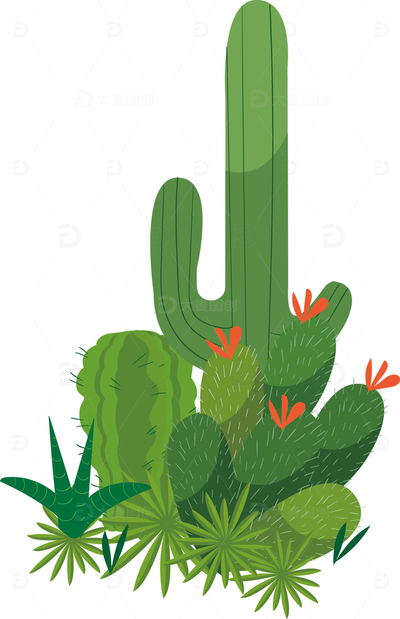 源文件下载【趣麦麦图】绿色小清新植物手绘仙人掌