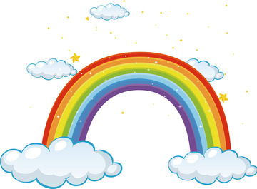 多彩卡通彩虹星星白云插画