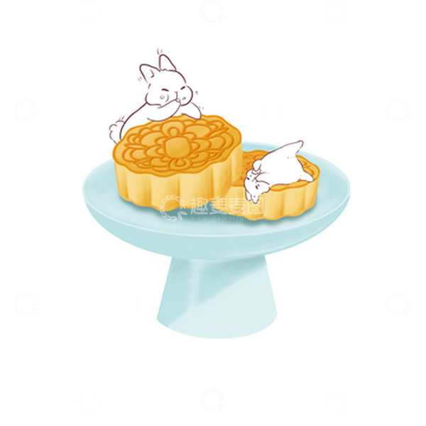 源文件下载【趣麦麦图】中秋节吃月饼的玉兔矢量图