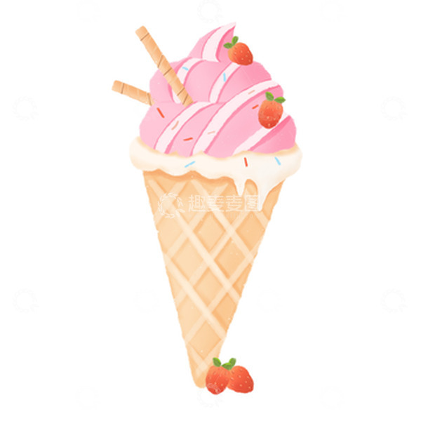 源文件下载【趣麦麦图】夏天粉色小清新手绘草莓甜筒