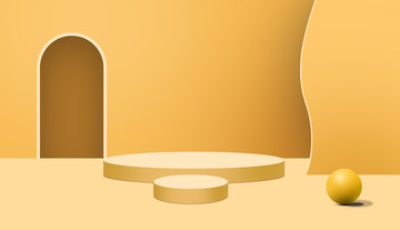 黄色清爽卡通C4D空间展厅背景海报PSD