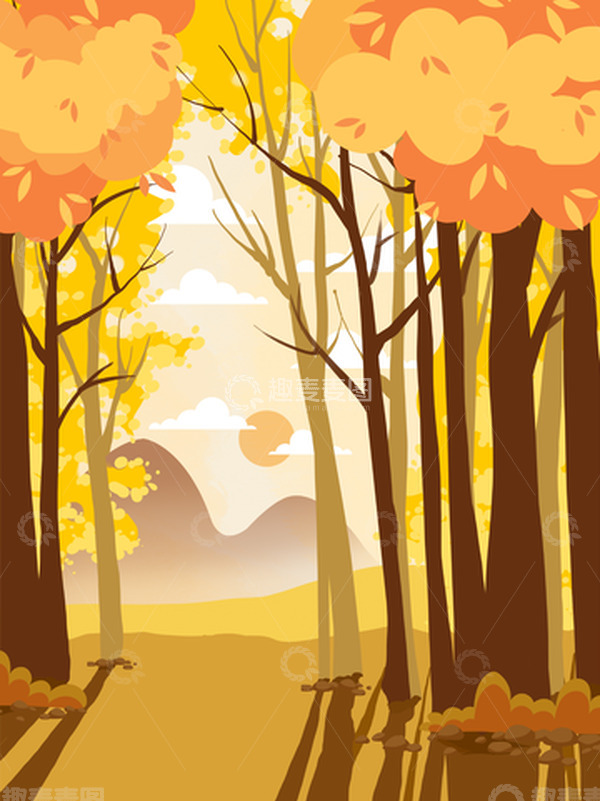 源文件下载【趣麦麦图】扁平手绘金黄立秋秋天卡通风景背景