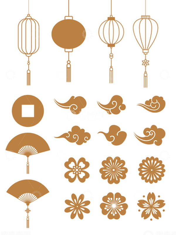 源文件下载【趣麦麦图】国潮中秋灯笼花朵中式节日装饰元素