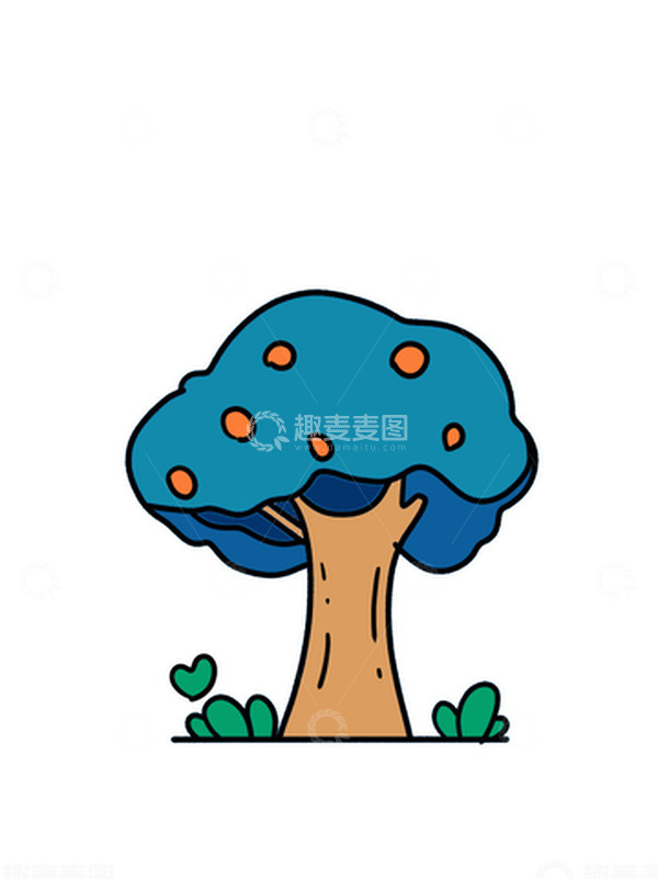 源文件下载【趣麦麦图】蓝色 手绘扁平风 大树 元素