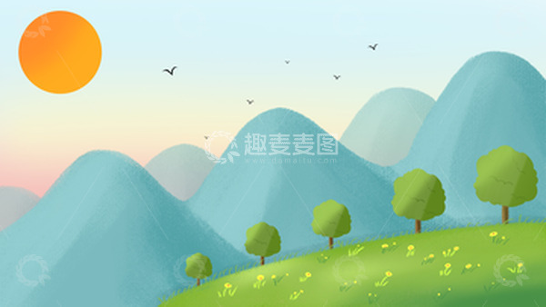 源文件下载【趣麦麦图】清晨远山草坪绿树风景banner背景立秋