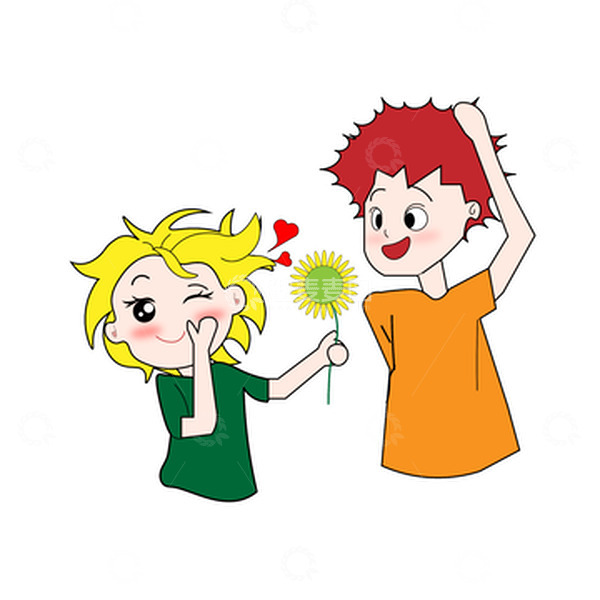 源文件下载【趣麦麦图】清新情侣告白向日葵小姐和太阳先生插画元素