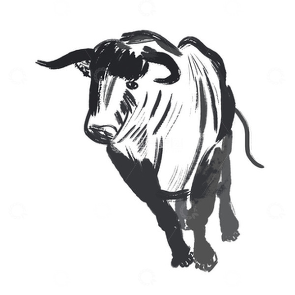 源文件下载【趣麦麦图】黑白小清新水墨风手绘牛png元素