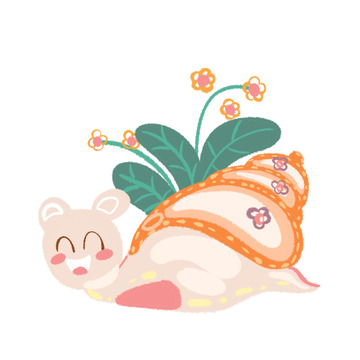 手绘卡通海螺开心搬家植物花陪伴