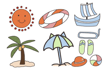 暑假安全防范防溺水海边游泳手绘贴纸素材