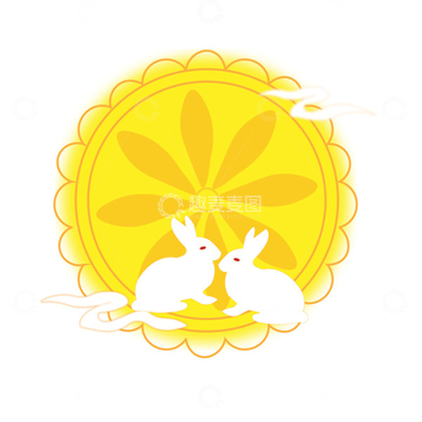 源文件下载【趣麦麦图】黄色简约中秋月饼兔子月亮插图元素