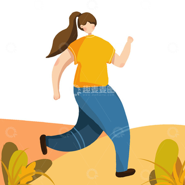 源文件下载【趣麦麦图】扁平风秋天立秋女孩插画跑步