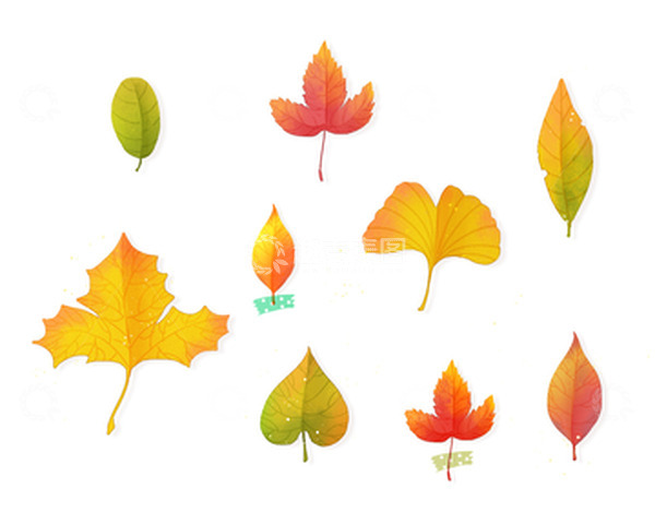 源文件下载【趣麦麦图】秋叶秋天枫叶银杏书签手帐小清新水彩立秋