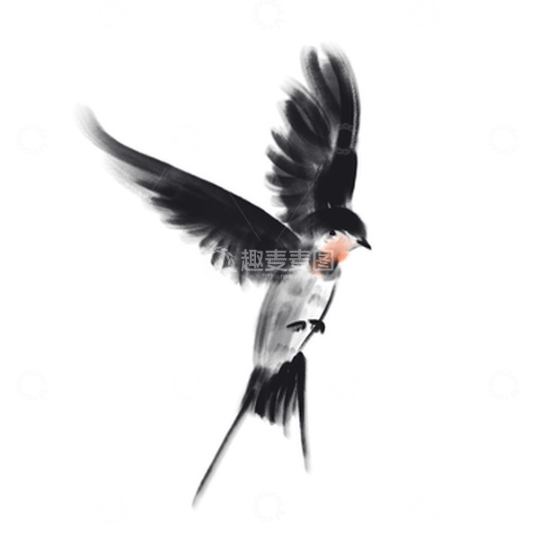 源文件下载【趣麦麦图】黑白小清新水墨风手绘燕子png元素